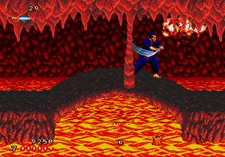 Second Samurai (Genesis) screenshot: Second level takes place in lava caverns.