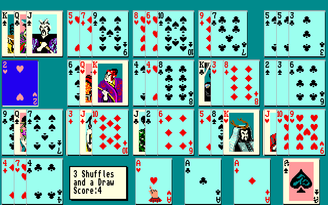 Solitaire Royale (Amiga) screenshot: 3 shuffles & a draw