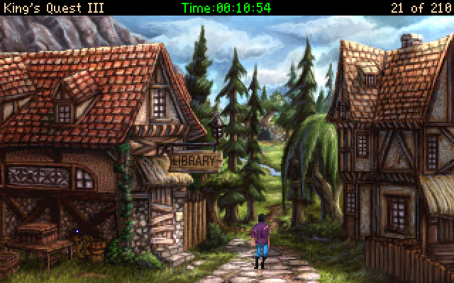 King's Quest III Redux: To Heir is Human (Windows) screenshot: "As in real life", you'll find important information in the library