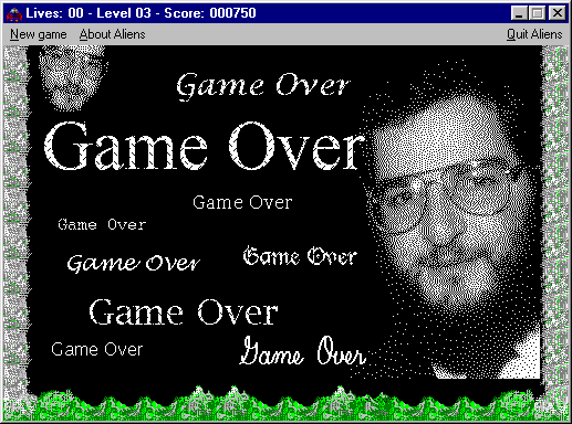 Aliens (Windows 3.x) screenshot: Shareware version: Game Over