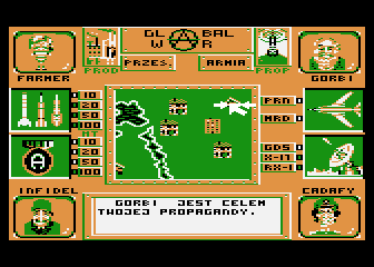 Global War (Atari 8-bit) screenshot: Selecting propaganda destination