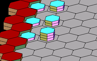 Hexsider (DOS) screenshot: Your starting location in 3D (EGA)
