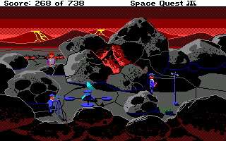 Space Quest III: The Pirates of Pestulon (Amiga) screenshot: On the planet Ortega. Watch out for the Scum Soft employees.