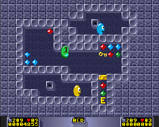 BrainMan (Amiga) screenshot: The crystals serve as stopping device.