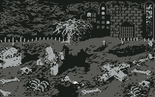 Castlevania (Commodore 64) screenshot: Nice view of the graveyard
