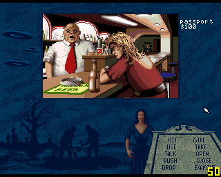 Plan 9 From Outer Space (Amiga) screenshot: Stopping by the bar.