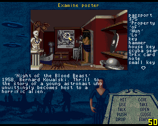 Plan 9 From Outer Space (Amiga) screenshot: Rummaging through film props in the storage room.