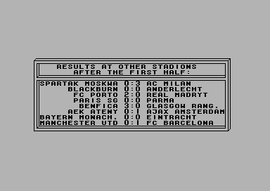 Trener (Commodore 64) screenshot: Half time results