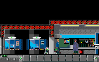 Backstage (Amiga) screenshot: Later the hero visits the music hall.