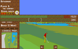 Challenge Golf (Amiga) screenshot: Performing a shot.