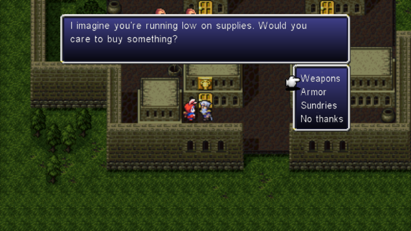Final Fantasy IV: The After Years - The Crystals (Wii) screenshot: The town of Baron is not safe now and the old traders are nowhere to bee seen