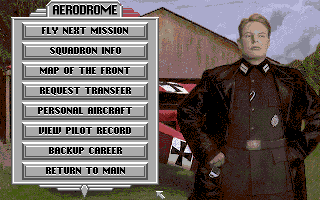 Red Baron (Amiga) screenshot: Options menu for a career pilot.