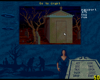 Plan 9 From Outer Space (Amiga) screenshot: Exploring the cemetery.