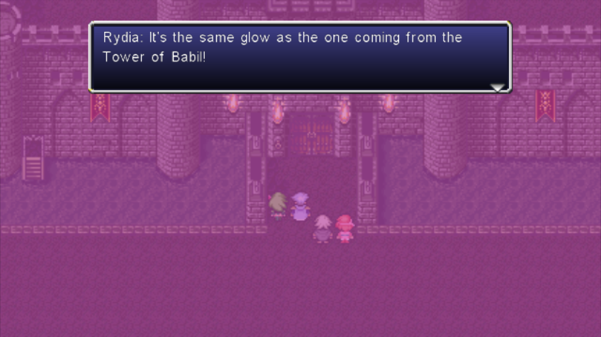 Final Fantasy IV: The After Years - The Crystals (Wii) screenshot: Baron castle is surrounded by a strangely familiar glow