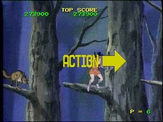 Time Gal & Ninja Hayate (PlayStation) screenshot: Ninja Hayate: Tree-jumping wolves? Everything is possible in medieval Japan!