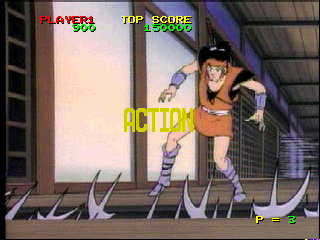 Time Gal & Ninja Hayate (PlayStation) screenshot: Ninja Hayate: Press a button quickly to avoid being killed