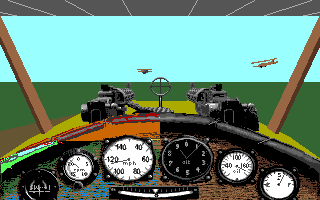 Red Baron (Amiga) screenshot: Engaging the enemy in a patrol along the front.