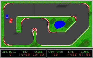 Brands Hatch (Amiga) screenshot: Just a simple top-down race for the best time.
