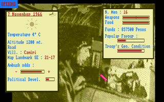 Ché: Guerilla in Bolivia (Amiga) screenshot: The first day begins.