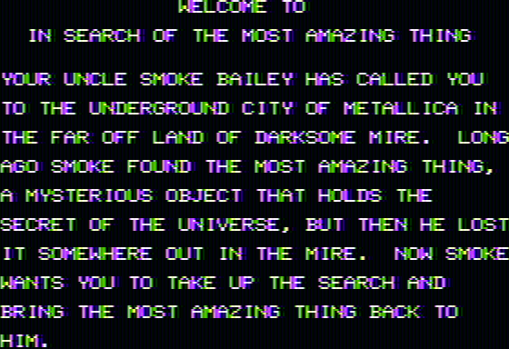 In Search of the Most Amazing Thing (Apple II) screenshot: Welcome text when you start the demonstration