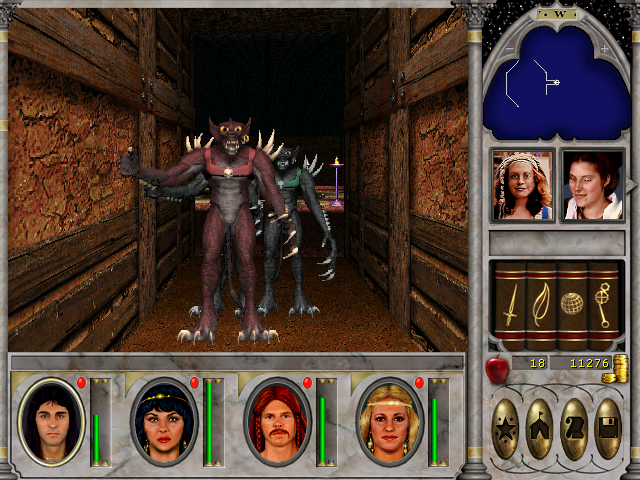 Might and Magic VI: The Mandate of Heaven (Windows) screenshot: You'll have to defeat these demons within this narrow corridor - they are blocking the path