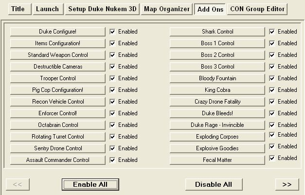 Duke Nukem 3D: Kill a Ton Collection (DOS) screenshot: This is the first section of the ADD ON options