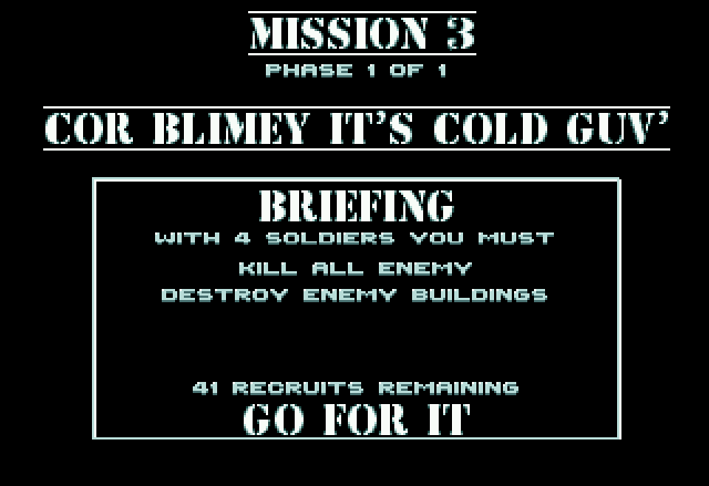 Cannon Fodder (Jaguar) screenshot: Mission 3 objectives