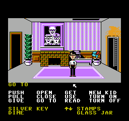 Maniac Mansion (NES) screenshot: There's a man eating plant here so wait out!