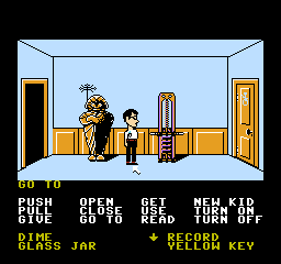 Maniac Mansion (NES) screenshot: A mummy and an exercise machine. A weird combo.