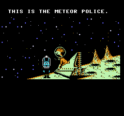 Maniac Mansion (NES) screenshot: Cutscene: The Meteor Police.