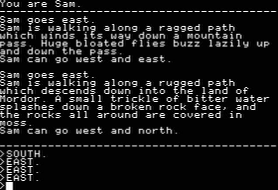 The Crack of Doom (Apple II) screenshot: Wandering around; Sam can go west or north from here