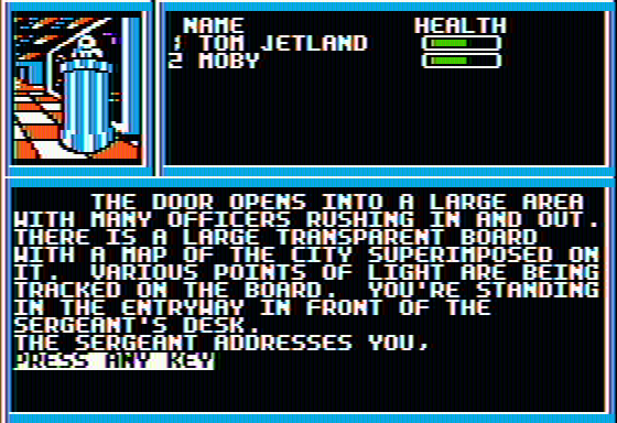 Mars Saga (Apple II) screenshot: Visiting a police station