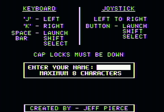 Top Fuel Eliminator (Apple II) screenshot: Entering in the players name