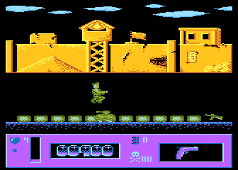 Top Secret (Atari 8-bit) screenshot: Jumping over the tank