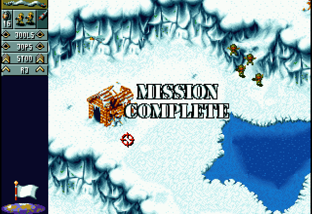 Cannon Fodder (Jaguar) screenshot: Mission 3 completed