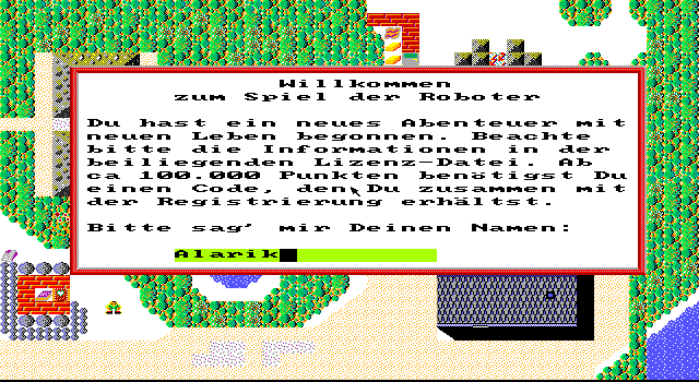 Robot II: Das Labyrinth im Wald (DOS) screenshot: Welcome to the game!