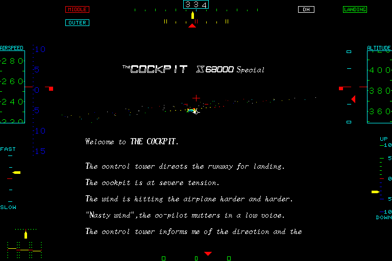 The Cockpit (Sharp X68000) screenshot: Intro text is in English