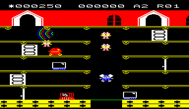 Mappy (Epoch Super Cassette Vision) screenshot: On top left: a deadly microwave