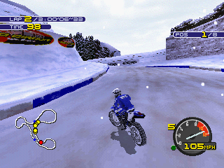 Moto Racer 2 (PlayStation) screenshot: You can race also with snow conditions