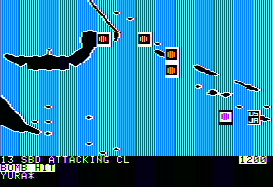 War in the South Pacific (Apple II) screenshot: Air attack, Japanese ship was hit