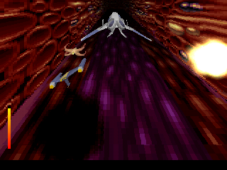 Fade to Black (PlayStation) screenshot: Whee!! Look at this! One of the final levels is a scrolling shooter!