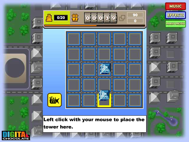 Tower Bloxx (Browser) screenshot: Placing houses on the map