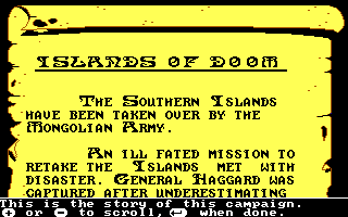 The Ancient Art of War (DOS) screenshot: Story of Islands of Doom (EGA/Tandy)