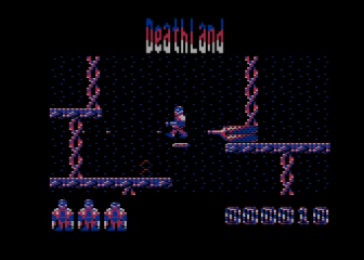 Deathland (Atari 8-bit) screenshot: Jump on the platform