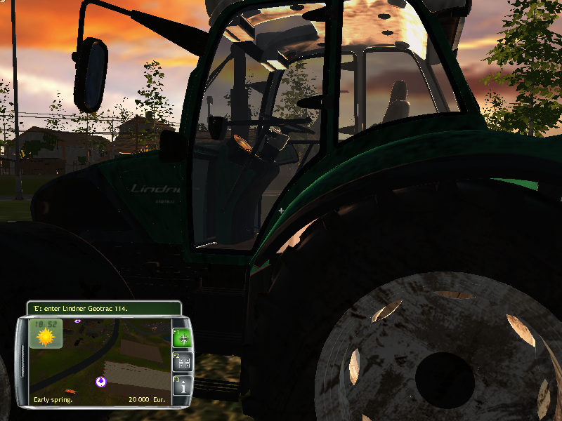 Professional Farmer 2014 (Windows) screenshot: It's getting darker, and I'm almost out of fuel on this 0.6 hectar field, after a days work; and the field is still not completely plowed. Time runs fast in this game.