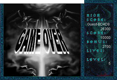 Araknoid (Browser) screenshot: Game over.