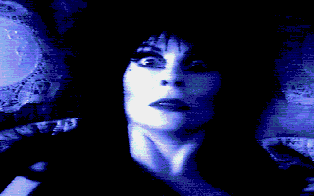 Elvira: The Arcade Game (Amiga) screenshot: Elvira's scare face