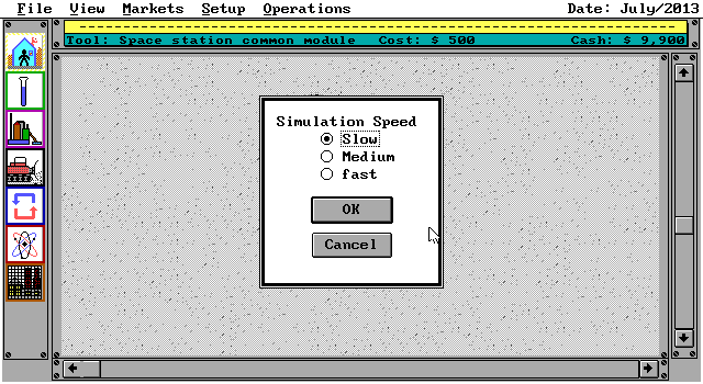 Moonbase (DOS) screenshot: Adjust game speed (EGA)