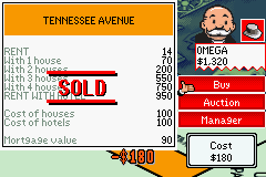 Monopoly (Game Boy Advance) screenshot: I can simply buy property instead of auctioning if I want.