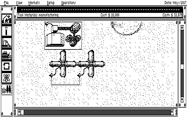 Moonbase (DOS) screenshot: Establishment of a materials manufacturing (CGA/Tandy)